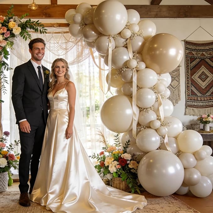 110pcs Sand White Balloon 12 inch, Sand white Latex Balloons for Birthday Party Baby Shower Wedding(with 2 Ribbons).