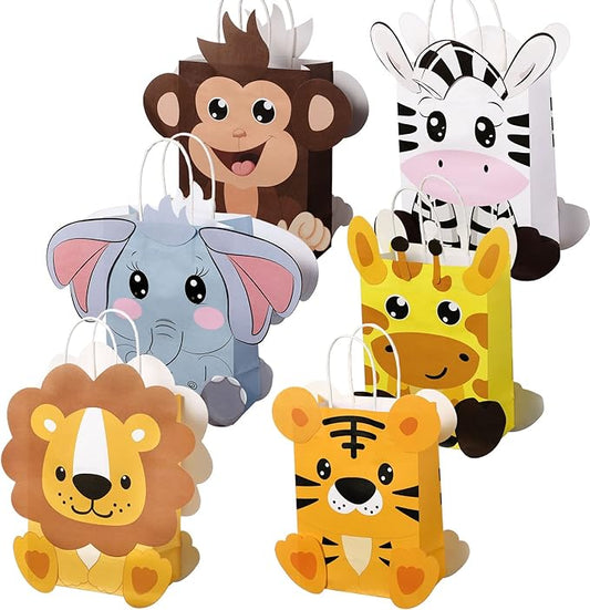 TaoBary 24 Pieces Safari Jungle Goodie Bag Party Favor Bags with Handles for Kids Birthday Safari Themed Party Supplies (Dimensional Style)