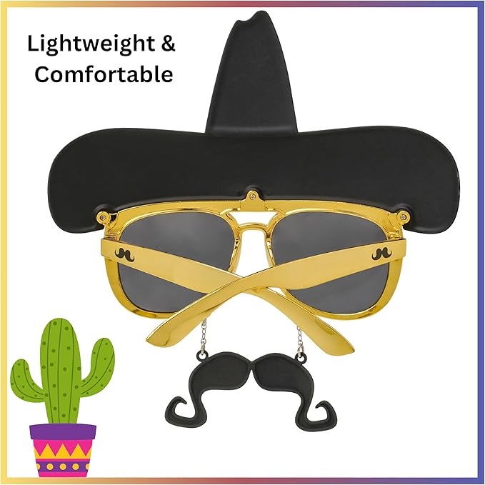 Sun-Staches Fiesta Fun Sombrero Sunglasses | Photo Booth | Party Attire or Party Favor | One Size Fits Most