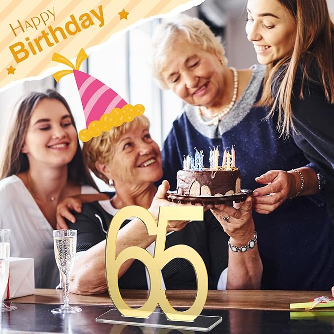 Threehoney 12 Pcs Mirror Gold 65th Birthday Decorations for Men and Women Acrylic Anniversary Decorations Table Numbers Centerpieces for Birthday Party
