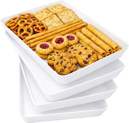 Lifewit Large Plastic Serving Trays, 14.5" x 9.5" Reusable Food Serving Platters, White Catering Trays for Parties, Buffet, Snacks, Fruit, Appetizers & Charcuterie, BPA-Free, Set of 4