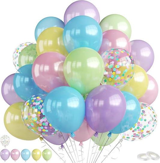Pastel Balloons, 60Pcs Colorful Balloon, 12 Inch Latex Pearl Yellow Purple Pink Blue Green Multicolor Confetti Balloons Helium for Kids Baby Shower Birthday Wedding Easter Pastel Party Decorations