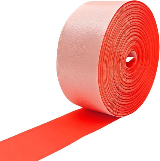 Two Tone Satin Ribbon 1-1/2 Inch, 30 Yards White & Terracotta Double Faced Wide Ribbon for Gift Wrapping, Bouquet, Hair Bows, DIY Crafts, Christmas New Year Party Decorations