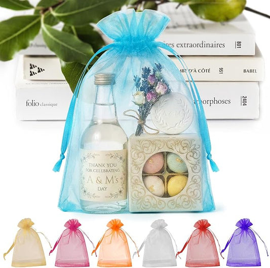 ANZNKU 50 Pack Organza Bags 6x9 Inch, Mesh Bag Drawstring Large Organza Gift Bags for Easter Baby Shower, Party Favors(Lake Blue)