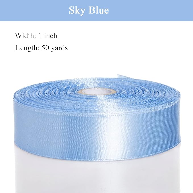 YASEO 1 Inch Sky Blue Solid Satin Ribbon, 50 Yards Craft Fabric Ribbon for Gift Wrapping Floral Bouquets Wedding Party Decoration