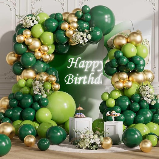 Green Balloons Arch Kit 155Pcs Different Sizes of 18 10 5 Inch Latex Dark Light Green Metallic Gold Balloon Garland for Birthday Anniversary Graduation Jungle Party Decorations