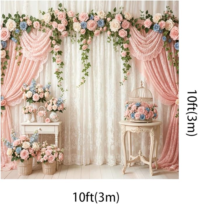 Kate 10x10ft Elegant Floral Arch Photography Backdrop with Sheer Lace Curtains for Wedding Photography Photo Background