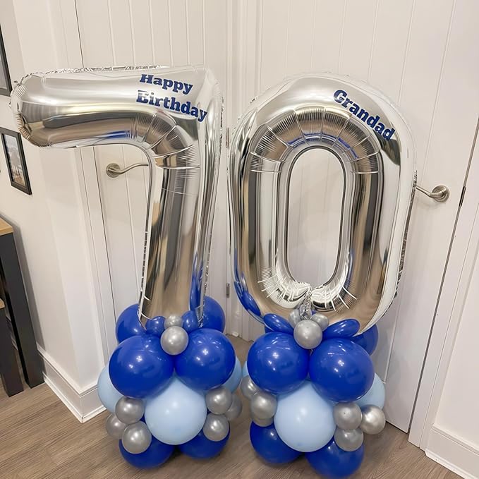 Silver 10 Balloons Number, 40 Inch Helium Foil Number 1 & 0 Balloons for 10 Year Old Birthday Decorations, Large Self Inflating Mylar Balloon for Boys 10th Birthday Party Anniversary Decor Supplies