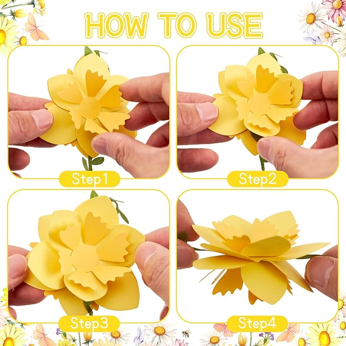2PCS Yellow Flower Garland, Narcissus Party Decorations, Daffodil Flower Leaves Banner, Spring Wildflower Garland for Birthday Baby Shower Wedding Garden Decor