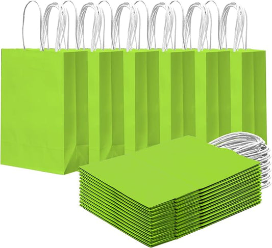 qiqee 24PCS Small Gift Bag with Handles Bulk 8.3"x6"x3" Gift Bags Plum Green Bags Multiple Uses (Small Size)