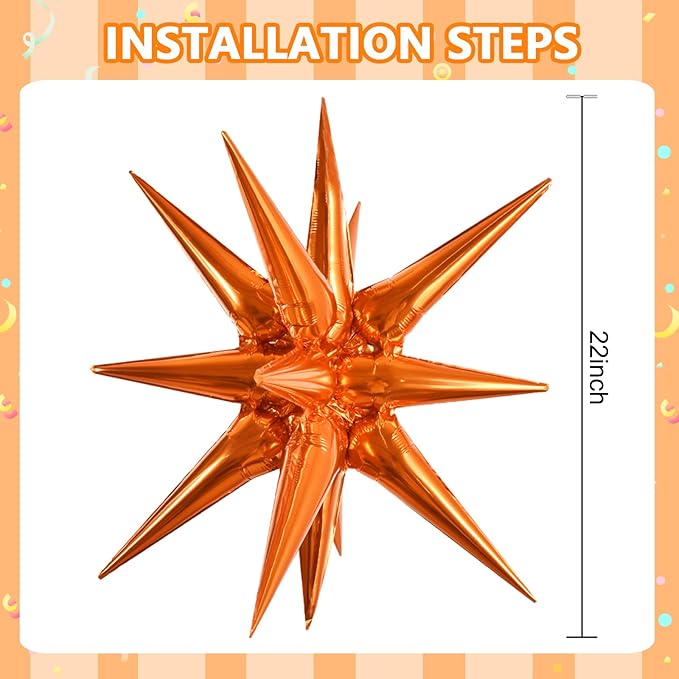 TONIFUL 4Pcs 22 Inch 4D Huge Star Balloons,Explosion Star Mylar Foil Balloons for 2026 Graduation Party Supplies Halloween Backdrop,Christmas,New Year,Birthday Photo Booth Ornament (Black Orange)