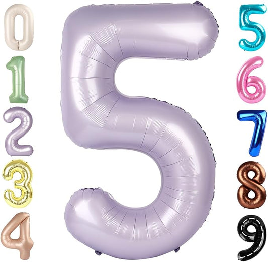 Balloon Numbers 40 Inch 5 Ballon for 5th Birthday Decorations, 15 25 35 50 Big Cream Purple Number Balloons for Wedding Photo Shoot Party Decor