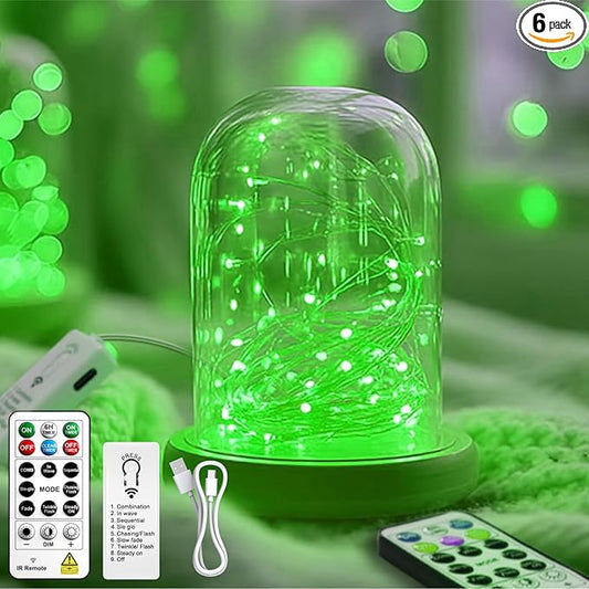 ZSJWL 6 Pack Rechargeable Fairy Lights with Remote & DIY Timer, 7Ft 20LED Mini Battery String Light, Twinkle Silver Copper Wire Lights for Wedding Party Bedroom Christmas Table Decoration (Green)