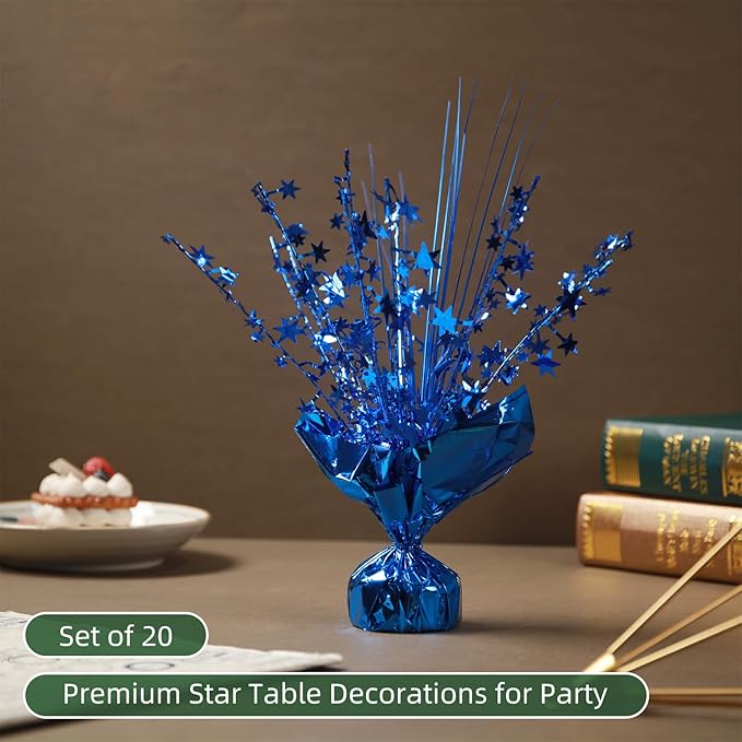 20 Pack Blue Foil Spray Centerpiece Star Table Decoration Metallic Burst Table Centerpieces for Birthday New Year Wedding Anniversary Graduation Party Supply (Blue)