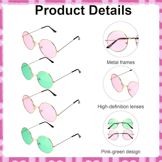 12 Pairs Witch Themed Party Glasses, Pink and Green Party Favors Witch Theme Movie Pink and Green Round Sunglasses for Halloween Birthday Theme Party Accessories Decoration