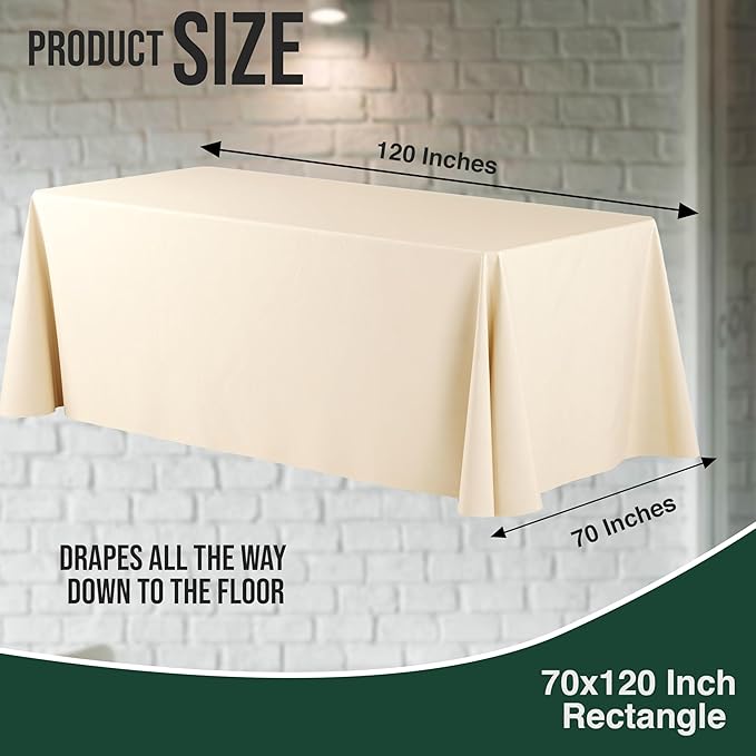 Exquisite 6 Pack Ivory Plastic Table Cloth - 70 x 120" Rectangle Disposable Tablecloth for Parties - Rectangle Tablecloth - Disposable Table Cloths for Parties - Great for Picnics And Formal Events