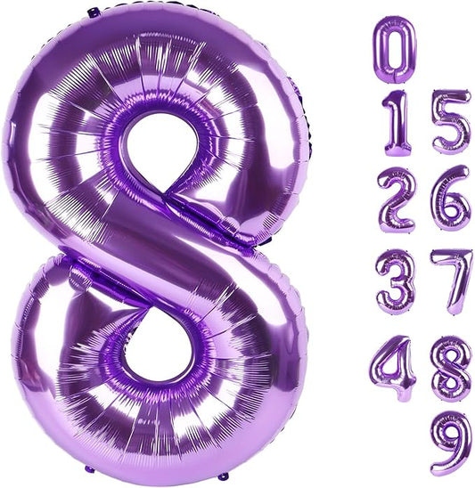 40 Inch Number 8 Balloon, Purple 8 18 28 80 Birthday Balloons for Men Boys, 8th Birthday Decorations Party Supplies, Wedding, Graduations