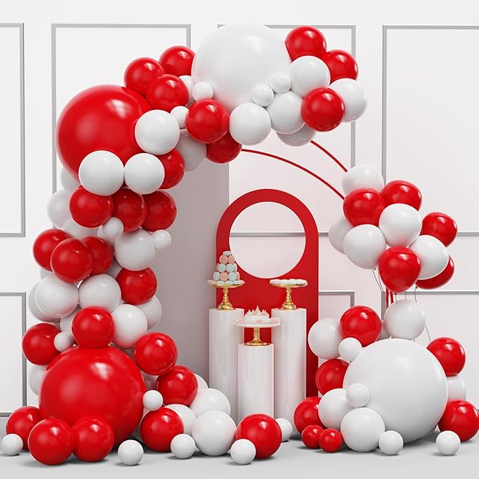 YMSZ Red and White Balloons Garland Arch Kit, 134pcs Red Balloon and White Balloons for Mother's Day, Valentine's Day, Birthday, Wedding, Christmas Party Decorations