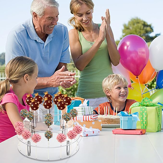 TOPZEA 3-Tier Cake Pop Display Stand, 36 Hole Clear Acrylic Lollipop & Cake Pop Holder Round Tiered Cupcake Dessert Table Stand for Baby Shower, Wedding, Birthday, Party, Anniversary, Halloween