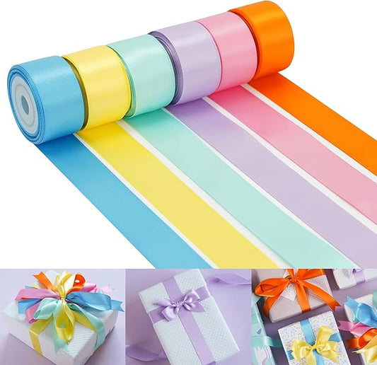 HUIHUANG Pastel Rainbow Ribbon Colored Satin Ribbon Assortment 1 inch Pastel Rainbow Ribbons for Crafts Easter Day Gift Basket Gift Wrap Birthday Baby Shower Party Decor DIY Hair Bows -Total 30 Yards