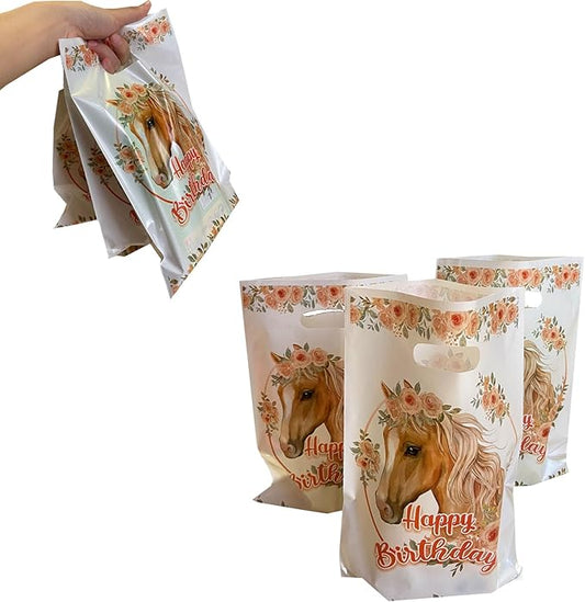 LYK 30PCS Horse Party Favor Bags Pony Themed Plastic Horse Treat goody Bags Horse and Pony Goodie Bags with Handles for Horse and Pony Themed Party Supplies