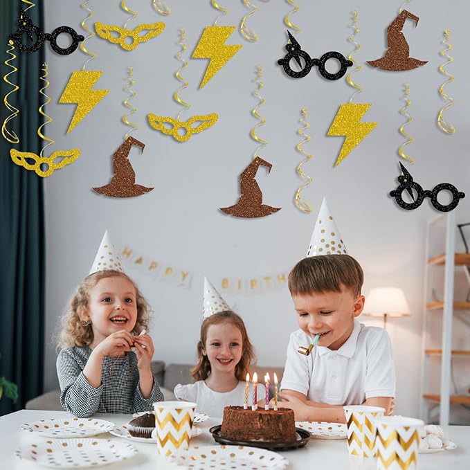 Magic Wizard Inspired Birthday Decorations for Kids, Glitter Magical Inspired Hanging Swirls, Magical School Wizard Theme Baby Shower Birthday Party Foil Spirals Hanging Decorations Supplies