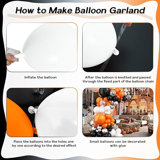 Orange and Black Balloon Arch Garland Kit, Orange Black White Confetti Spike Star Balloons for High College School Class of 2026 Graduate Congratulations Halloween Birthday Party Decoration Supplies