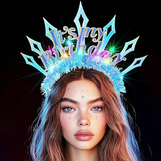 JAKAWIN Light Up Birthday Headband Glowing It's My Birthday Crown for Women
