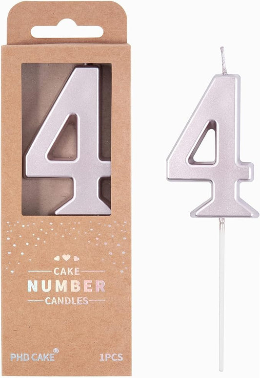 PHD CAKE 2.76 Inch Modern Rose Gold 4 Number Birthday Candles, Rose Gold Number Candles, Cake Number Candles, Party Celebration