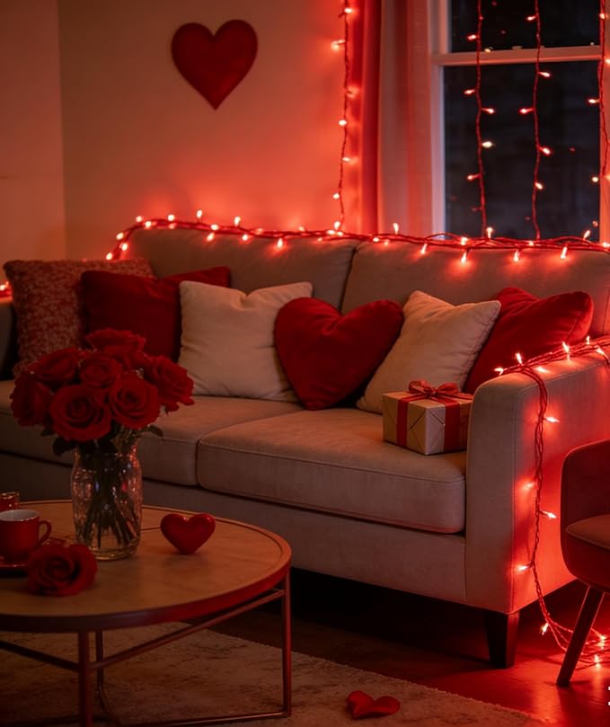 470FT 1500LED Valentine Lights Indoor Outdoor, 12 Modes Red Valentines Day Decorations with Timer Dimmable, Waterproof Green Wire Christmas Lights for Tree Xmas Patio Fence Balcony Garden Party