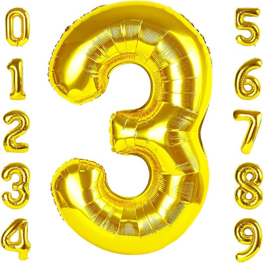 Numbers Balloon 3, 40 Inch Gold Balloon for Three Year Old Birthday Decor, 3 13 30 31 Birthday Party Decorations for Wedding Graduation Engagement