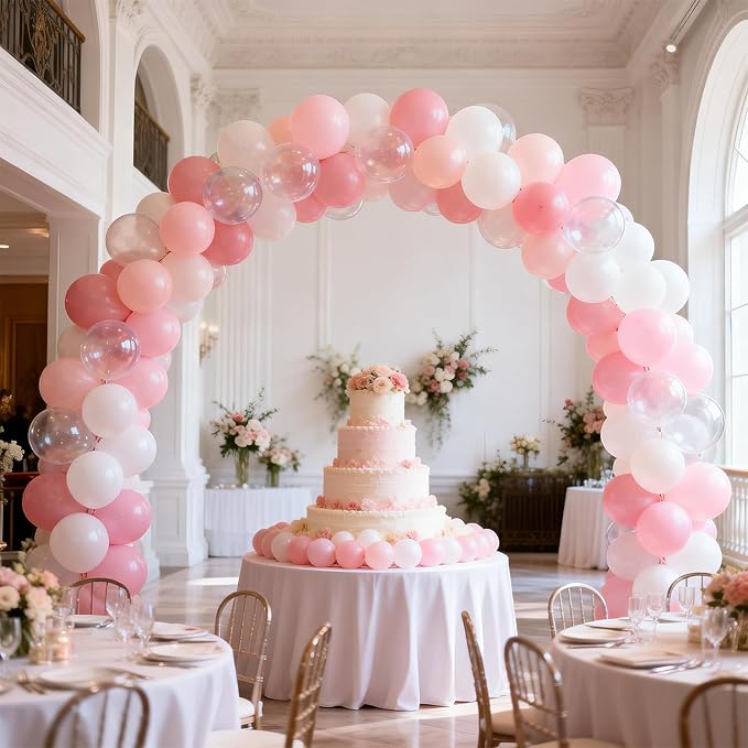 Pink and White Balloons, 50Pcs Pastel Baby Dusty Pink Pearl Light White Transparent Balloon with Double Stuffed Latex Balloon for Women Birthday Party Wedding Anniversary Baby Bridal Shower Decoration