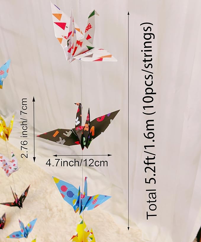 Colorful Geometry Crane Paper Hanging Garlands(3stringsX 5.2ft),Balloon Tree House Alphabet Origami Birds Streamers for Baby Shower Birthday Party Supplies Girl Bedroom Garden Classroom Decor
