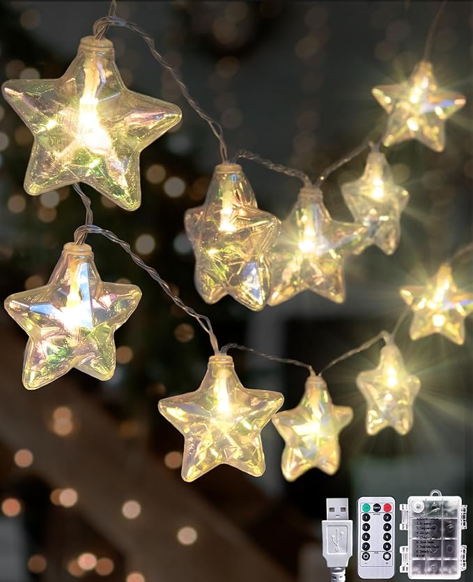 AceList Star LED String Lights – USB/Battery - Powered 20 LED Twinkling Fairy Lights with Remote, 8 Modes, Waterproof Design for Indoor/Outdoor, Christmas, Wedding, Bedroom Ambiance