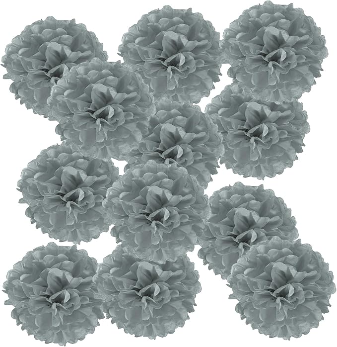 PATIKIL 14inch Tissue Paper Pom Poms, 12PCS Pom Poms Paper Flowers Ball Tissue Paper Flowers for Wedding Bridal Shower Birthday Bachelorette Party Backdrop Decoration, Grey
