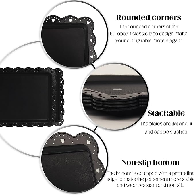 Plastic Serving Trays,24 Pack Rectangle Serving Platters Decorative Serving Trays Dessert Table Trays,15"x10" Rectangle Platters, Decorative Dessert Table Trays, Cake, Cookie Catering Tray (Black)