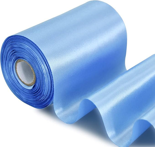 TONIFUL 4 Inch x 22Yards Wide Light Baby Blue Satin Ribbon Solid Fabric Large Ribbon for Cutting Ceremony Kit Grand Opening Chair Sash Hair Car Bows Sewing Craft Gift Wrapping Wedding Party Decoration