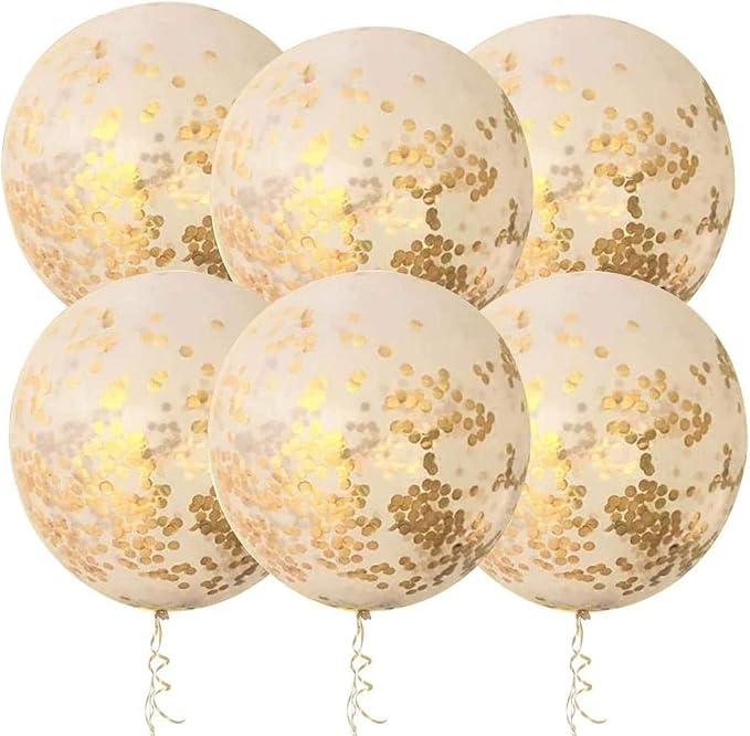 36 Inch Jumbo Giant Confetti Balloons, Clear balloons with Gold Confetti (Premium Helium Quality) Pkg/6,Latex Glitter Balloons for Birthday Wedding Photo Shoot Festival Christmas Event Decorations …