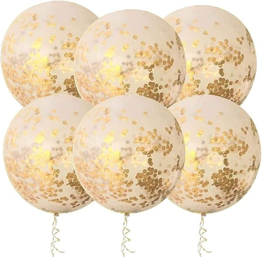 36 Inch Jumbo Giant Confetti Balloons, Clear balloons with Gold Confetti (Premium Helium Quality) Pkg/6,Latex Glitter Balloons for Birthday Wedding Photo Shoot Festival Christmas Event Decorations …