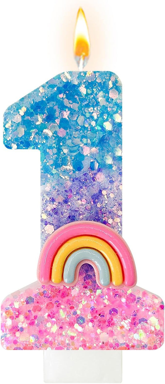 Rainbow Birthday Number Candles, Number 1 Candles, Cupcake Decorations, Macaron Birthday Cake Decorations, Cartoon Theme Party Supplies (Number 1)