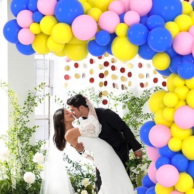 Royal Blue Yellow Pink Balloon Garland Arch Kit - 122PCS Pink Yellow Balloons Blue Balloons Garland for Birthday Wedding Baby Shower Graduation Anniversary Party Decorations