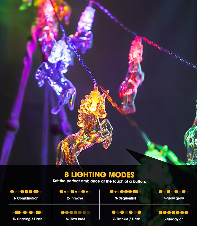 AceList Unicorn String Lights, 20 LED 10Ft Unicorn Party Decorations Fairy Lights for Birthday Party Decor, USB&Battery Powered Unicorn Light for Christmas Gifts, Girls Kids Bedroom(Colorful)