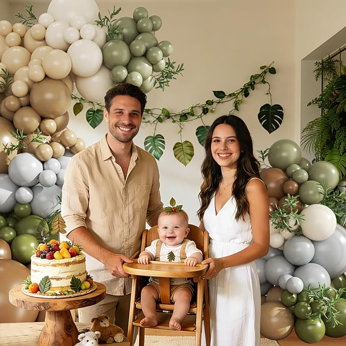 Brown Sage Green Balloon Arch Kit, 124Pcs Nude Blush Dusty Blue Sand White Olive Green for Safari Jungle Woodland Wedding Baby Shower Birthday Party Decorations