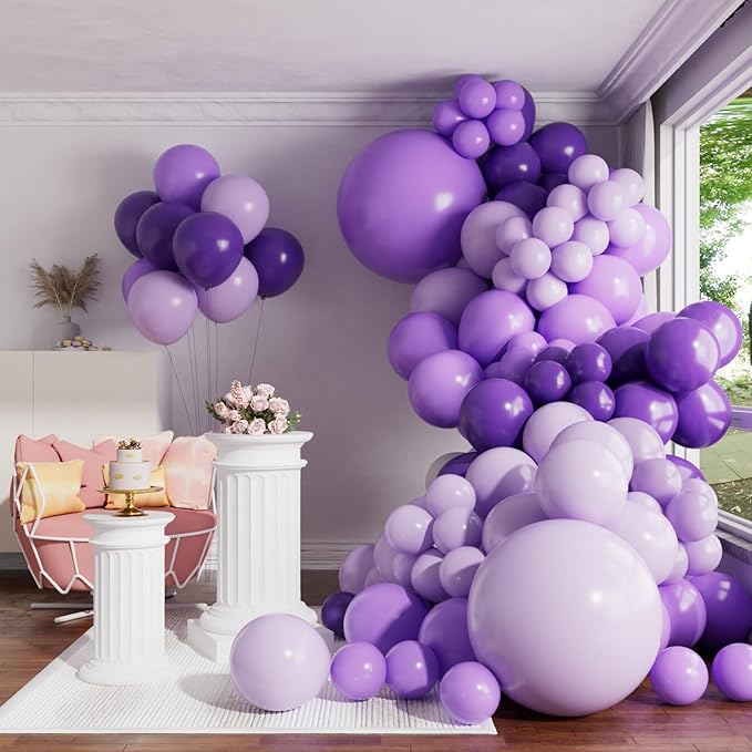 Purple Balloons Garland Arch Kit Different Sizes Pack 150Pc 18Inch 10Inch 5Inch Latex Light Purple Dark Lavender Balloons for Birthday Baby Shower Wedding Decorations