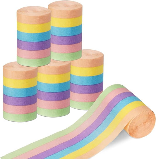 PIGETALE 6 Pastel Streamers, 197ft Pack of Rainbow Colorful Crepe Paper Streamers for Birthday Wedding Bachelorette Bridal Shower Unicorn Easter Spring Theme Party Hanging Backdrop DIY Crafts Supplies