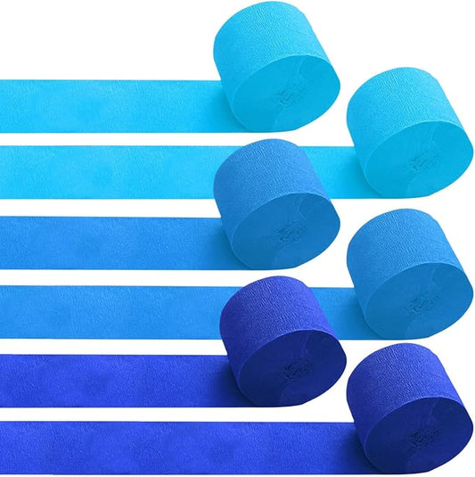 6 Rolls Blue Crepe Paper Streamers for Party Decorations-82ft Long and 1.77in Wide(Lake Blue,Sapphire Blue,Dark Blue)