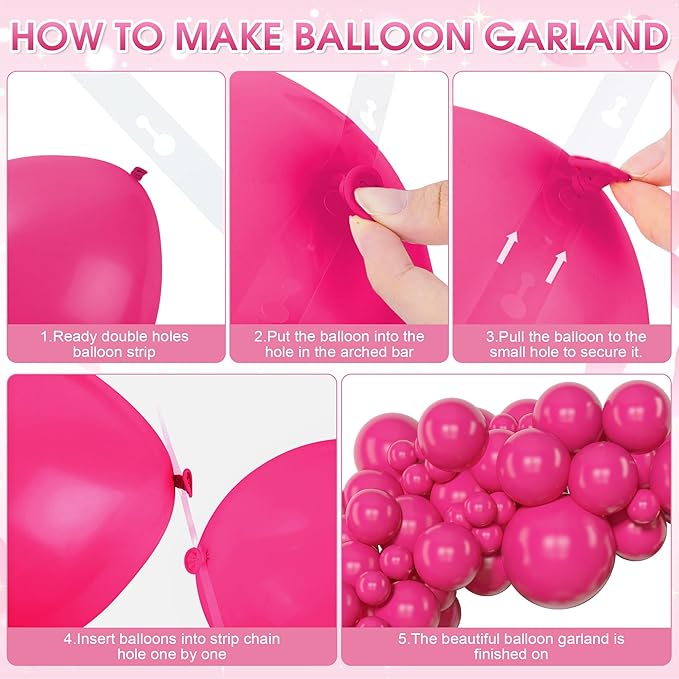 Amandir 153 Pcs Hot Pink Balloons Arch Garland Kit, Different Sizes 18 12 10 5 Inch Hot Pink Latex Balloon for Mothers Day Wedding Anniversary Baby Shower Princess Birthday Party Decorations
