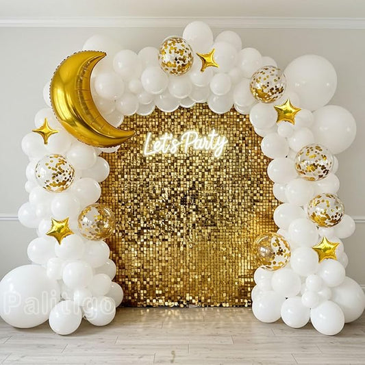 White Balloon Garland Kit - 131pcs White Balloons with Moon and Star, Perfect for Twinkle Twinkle Little Star Baby Shower, Gender Reveal,Birthday Parties, Weddings and Festive Celebrations