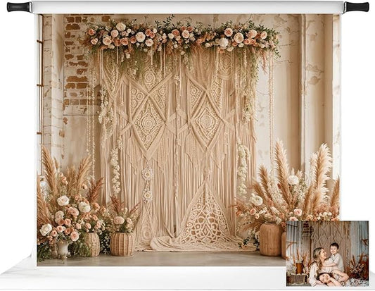 Kate 10x8ft/3x2.5m Boho Backdrop Floral Brick Wall Mother's Day Interior Decoration Digital Printed Cloth Background Photo Studio Props