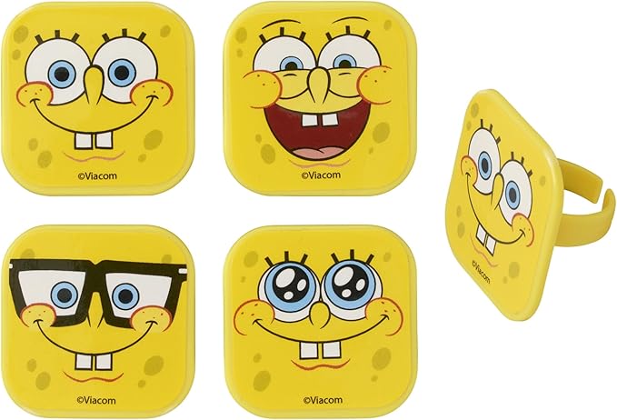 DecoPac SpongeBob SquarePants™ Mood Faces Rings, SpongeBob Cupcake Decorations Featuring SpongeBob SquarePants, Yellow - 24 Pack